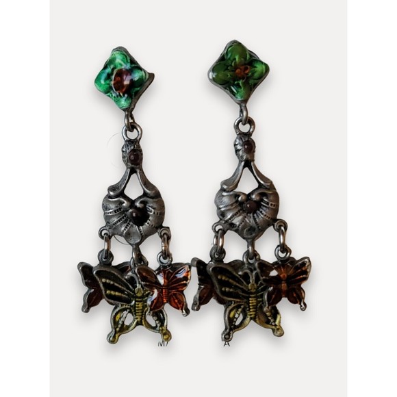 Butterfly Dangle Enamel SIGNED Earrings DON-LIN Designer PIERCED - Picture 1 of 4
